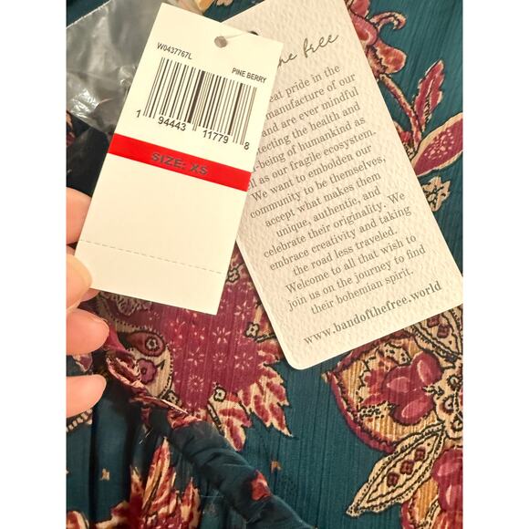 Band of the Free XS Dark Green Floral Boho Cottage Maxi Dress tiered - Picture 11 of 13